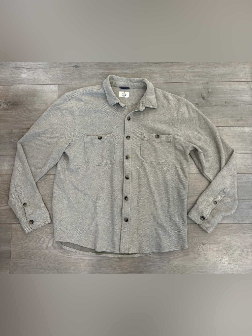 Marine Layer Pacifica Twill Button Up Shirt Grey Beige Size Large